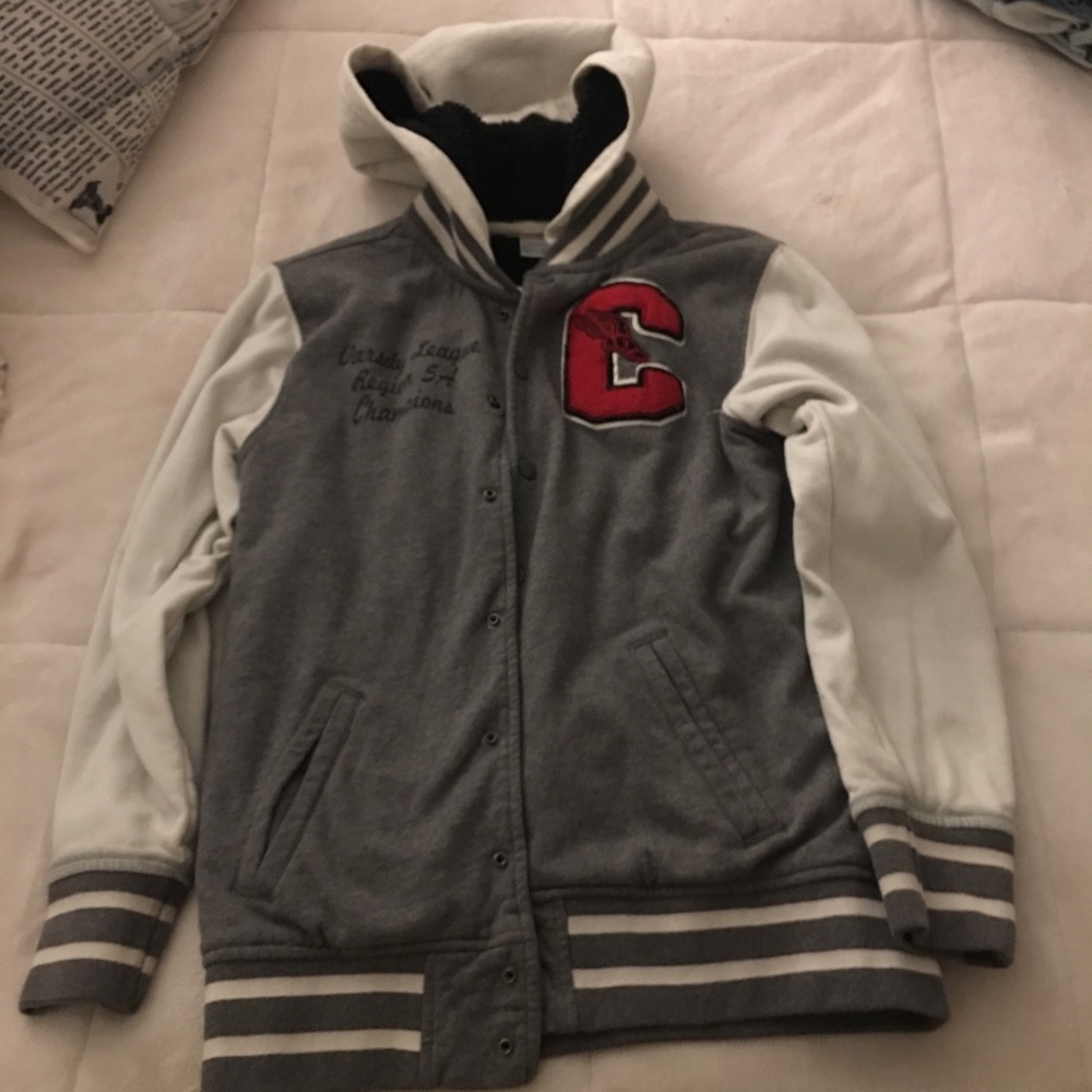 Sherpa Lined Button Down Varsity Jacket